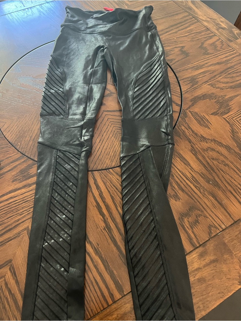 SPANX Faux Leather Ankle Leggings Women's S Black Solid Quilted Stretch # 675